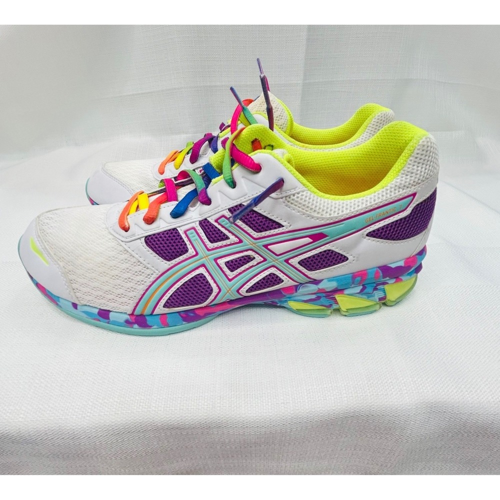 Asics Gel-Frantic 7 Running Shoes Womens 10 White Purple Teal Rainbow Sneakers - Picture 5 of 15